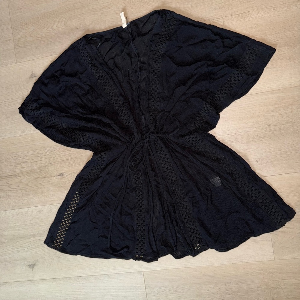 Elan Black Textured Kimono